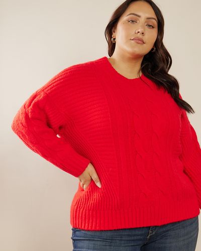 Atmos&Here Curvy Sienna Cable Knit Jumper - Red