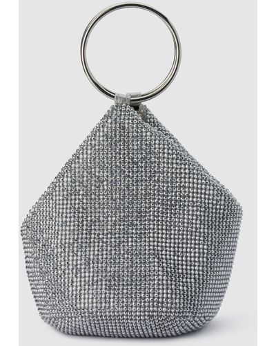 OLGA BERG Ellie Crystal Mesh Ring Handle Bag - Metallic