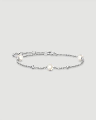 Thomas Sabo Pearl Bracelet With White Stones - Metallic