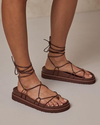 AERE Leather Tie Sandals - Brown