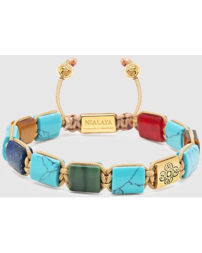 Nialaya The Dorje Flatbead Collection Turquoise, Blue Lapis, Red Jade, Brown Tiger Eye And Green Jade