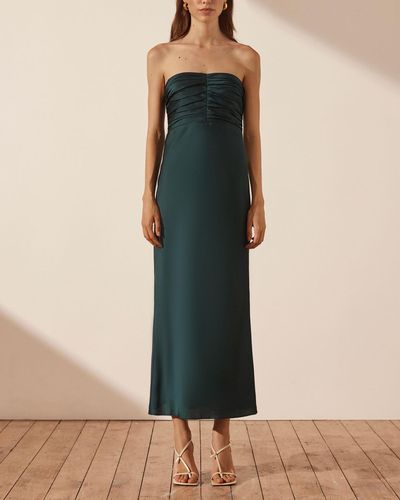 Shona Joy Luxe Strapless Ruched Bodice Midi Dress - Green