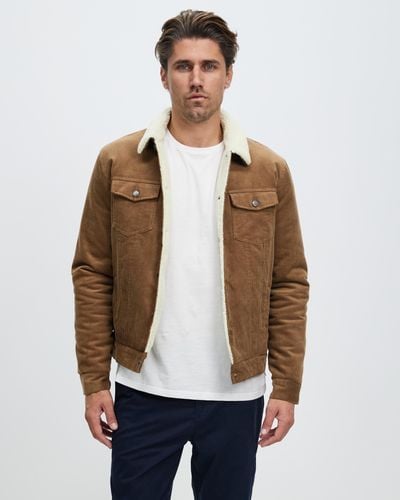 Staple Superior Sherpa Lined Cord Trucker Jacket - Natural