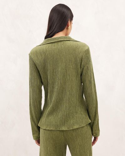 AERE Textured Tie Front Shirt - Green