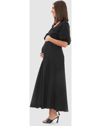 Ripe Maternity Camille Tie Front Linen Dress - Black