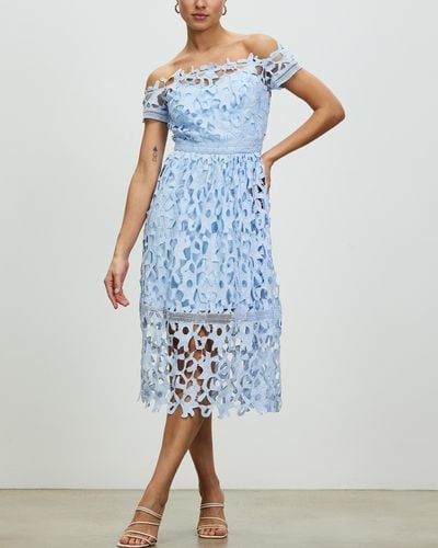 Chi Chi London Bardot Lace Midi Crochet Dress - Blue