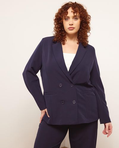 Atmos&Here Curvy Faris Double Breasted Blazer - Blue