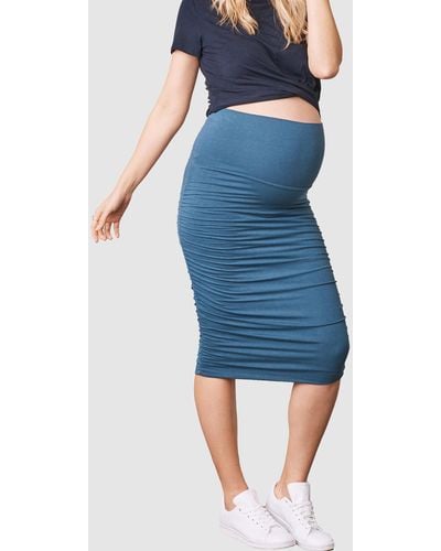 ANGEL MATERNITY "the Ruched" Maternity Midi Skirt In Breezy Blue