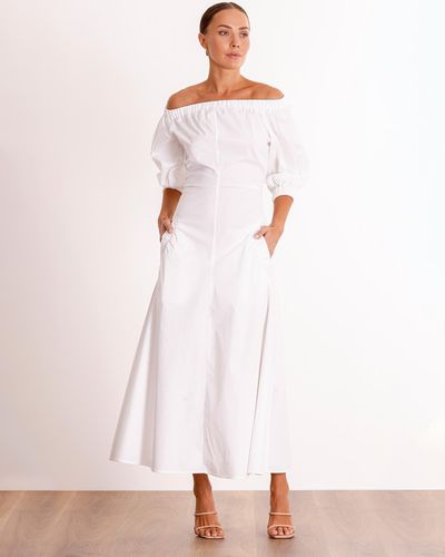 Pasduchas Field Trip Shoulder Midi Dress - White