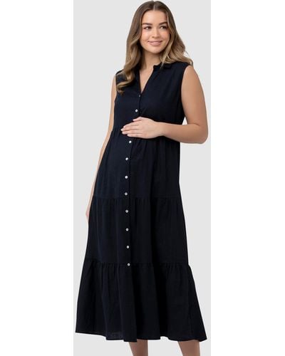 Ripe Maternity Tracy Tiered Linen Dress - Blue