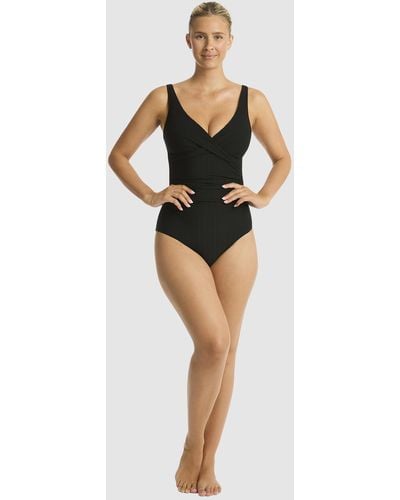 Sea Level Honeycomb Cross Front Multifit One Piece - Black