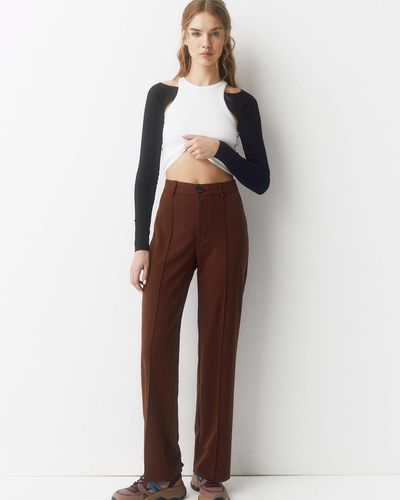 Pull&Bear Smart Trousers With Seam Detail - Brown
