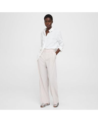Theory Pleated Wide-leg Pant In Stretch Wool - White