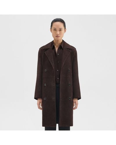 Theory Utility Trench Coat In Suede - Black