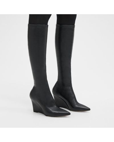 Theory Knee-high Wedge Boot In Leather - Black