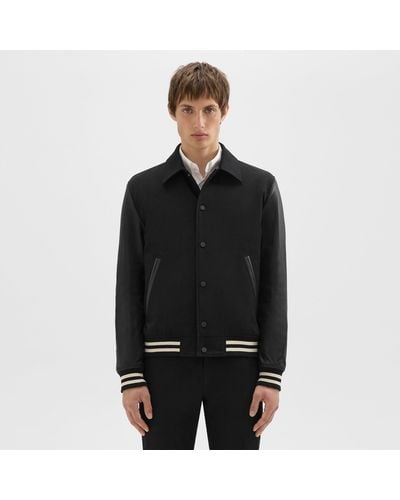 Theory Varsity Jacket In Textured Gabardine - Black
