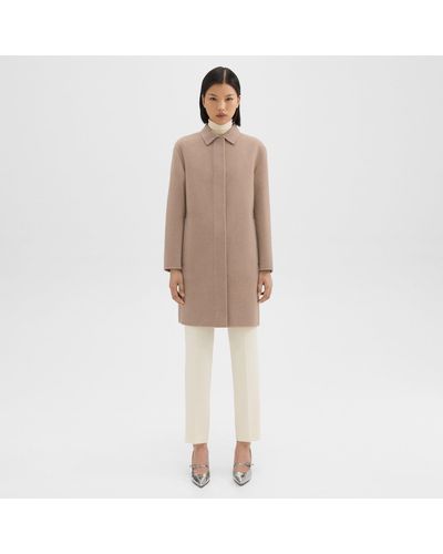 Theory Straight Car Coat In Double-face Wool-cashmere - Natural
