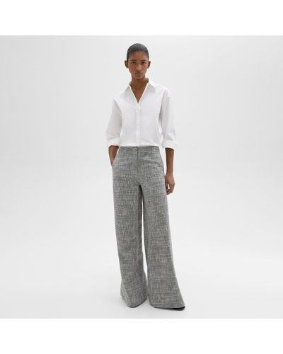 Theory Wide-leg Carpenter Pant In Canvas Tweed - Gray