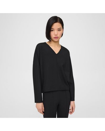 Theory Sculpted V-neck Top In Double-knit Jersey - Black
