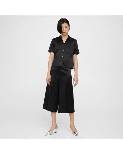 Theory Wide-leg Culotte In Bonded Satin - Black
