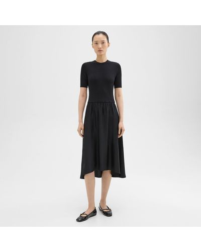 Theory Wool-viscose Combo Dress - Black
