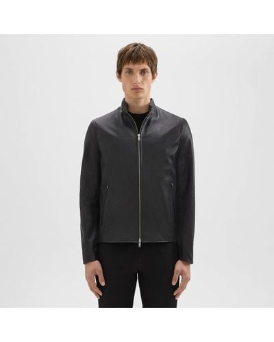 Theory Morvek Zip Jacket In Leather - Black