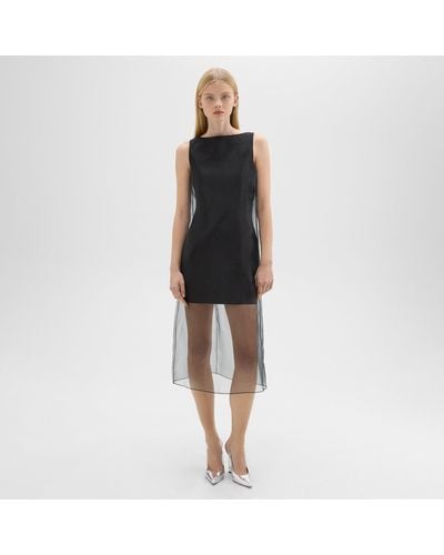 Theory Overlay Midi Dress In Good Linen - Black