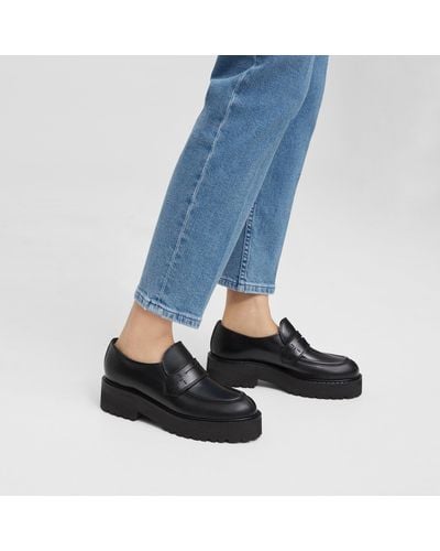 Theory Leather Platform Loafer - Blue