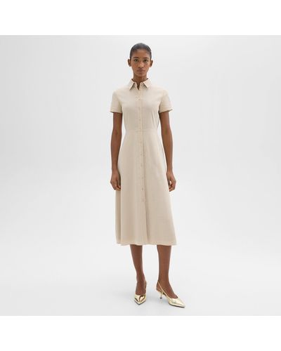 Theory Midi Shirt Dress In Good Linen - Natural
