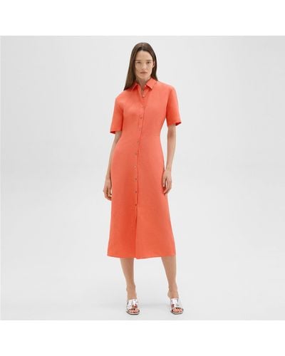 Theory Short-sleeve Shirt Dress In Galena Linen - Red