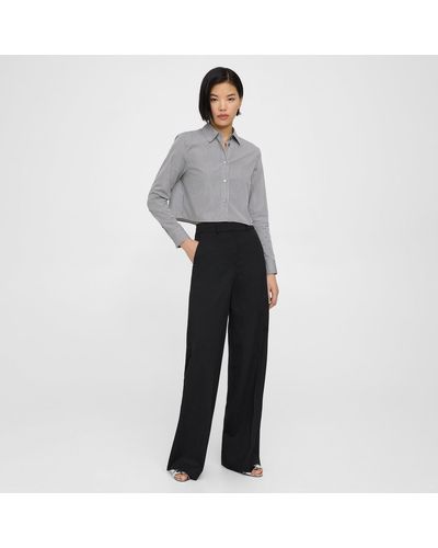 Theory Wide-leg Pant In Textured Gabardine - Gray