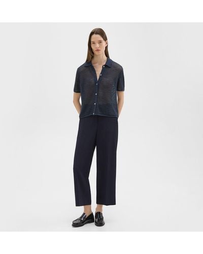 Theory Straight Pull-on Pant In Striped Admiral Crepe - Blue