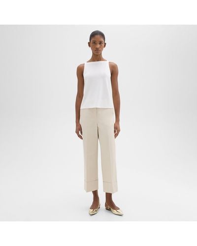 Theory High-waist Cuff Pant In Organic Cotton - Natural
