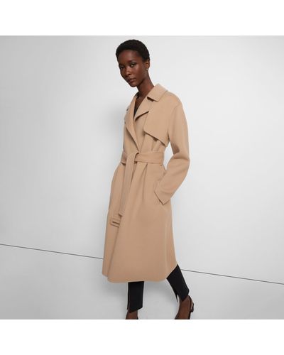 Theory Wrap Trench Coat In Double-face Wool-cashmere - Natural