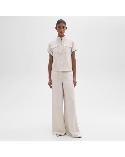 Theory Wide-leg Carpenter Pant In Fluid Twill - White