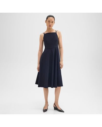 Theory Square Neck Dress In Good Linen - Blue