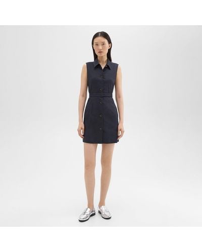 Theory Belted Military Dress In Good Linen - Blue