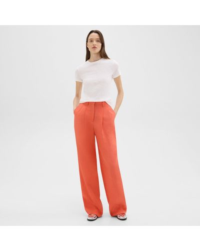 Theory Double Pleat Pant In Galena Linen - Red