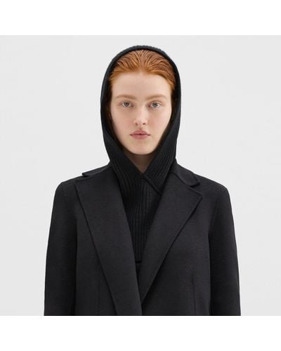 Theory Hooded Snood In Felted Wool-cashmere - Black