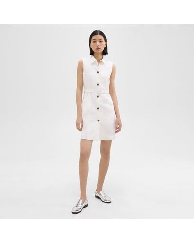 Theory Belted Military Dress In Good Linen - White