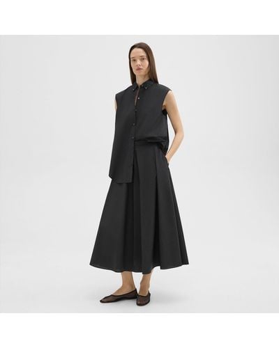 Theory Midi Circle Skirt In Cotton-blend - Black