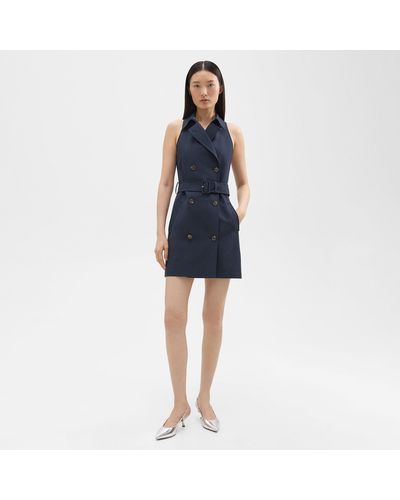 Theory Halter Trench Dress In Good Wool - Blue