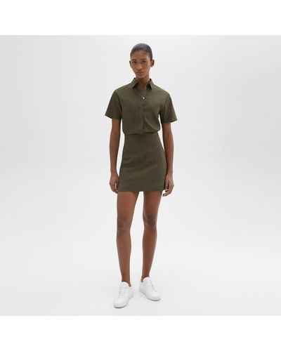 Theory Short-sleeve A-line Dress In Good Linen - Green
