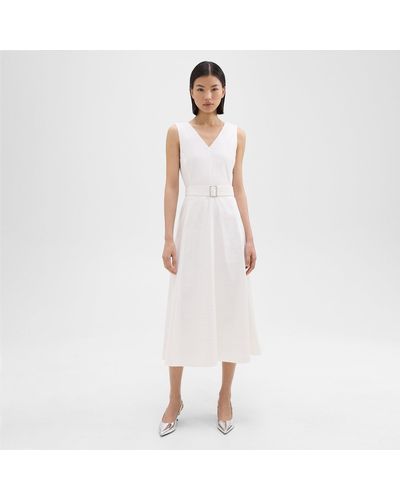 Theory V-neck Volume Dress In Good Linen - White