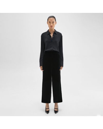 Theory Relaxed Straight Pant In Stretch Velvet - Black