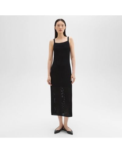 Theory Pointelle Midi Dress In Crepe Knit - Black