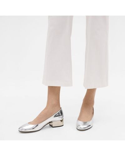 Theory Ballet Pump In Metallic Leather - White