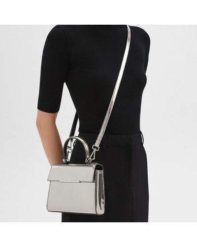 Theory Small Top Handle Bag In Metallic Leather - Black