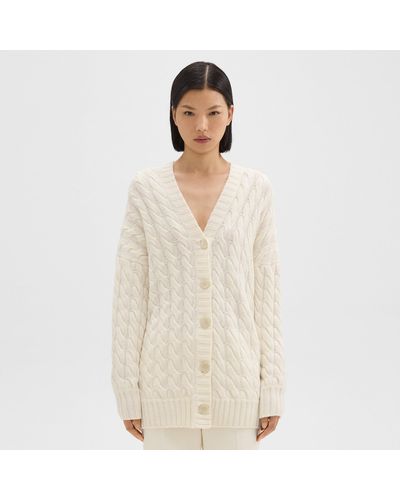 Theory Cable Knit Cardigan In Felted Wool-cashmere - Natural