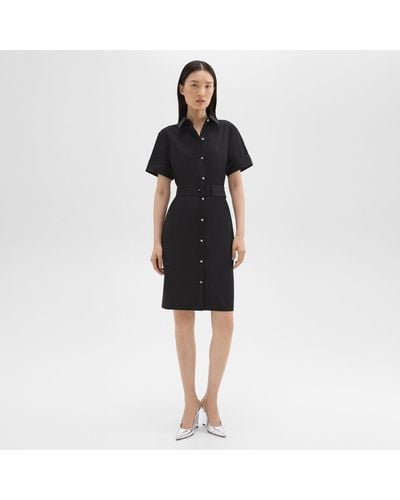 Theory Belted Shirt Dress In Stretch Wool - Black
